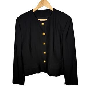 NWT Vintage 90s Aljean Size 10 LUXURY Cropped Blazer 100% Wool Jacket Black Gold
